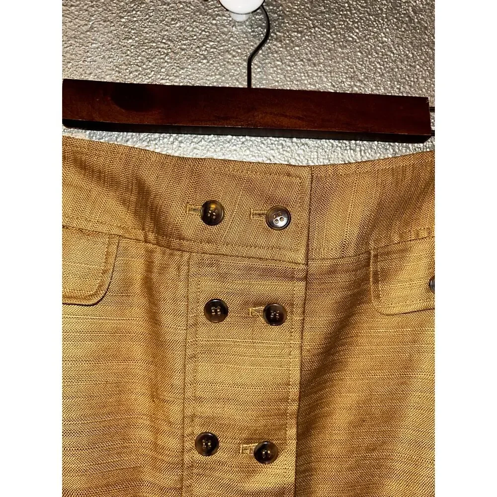 AK Anne Klein Skirt 10 Mustard Linen Cotton Button Front Pencil Lined NWT Career